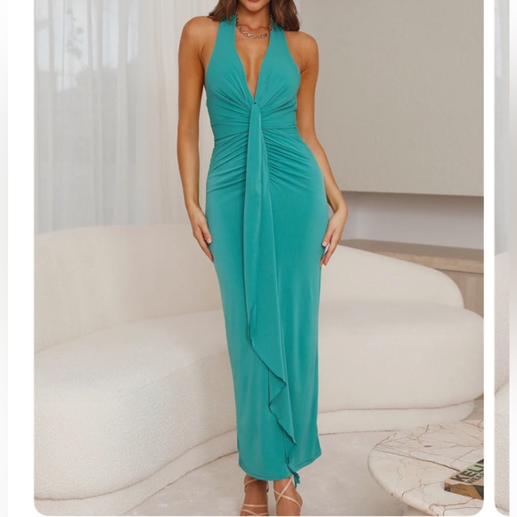 NWT Hello Molly MIXING IT UP HALTER MAXI DRESS GREEN - Picture 2 of 7